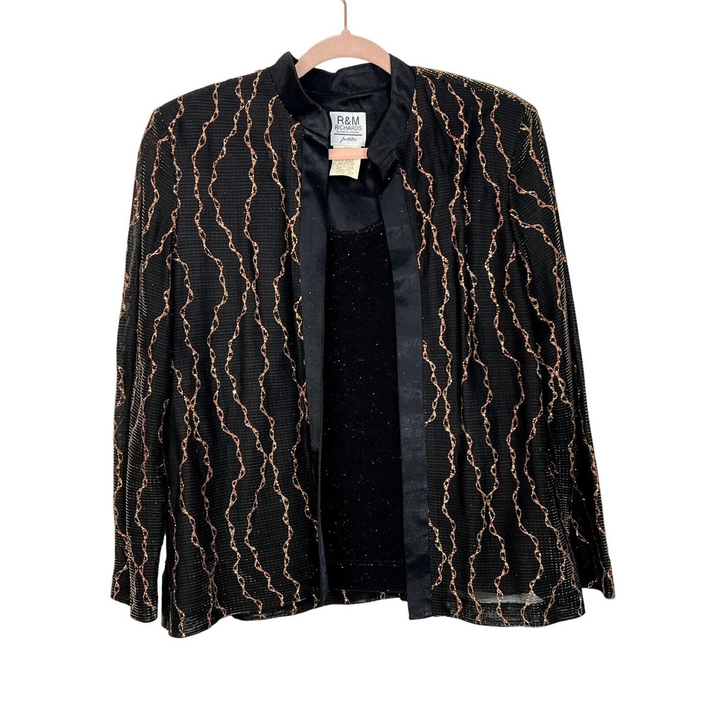 R&M Richards by Karen Kwong Two Piece Black w/ Gold Glitter Jacket Camisole 14P